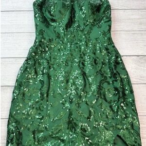 Green Sequin Strapless Dress